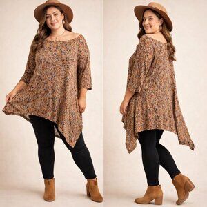 One World Multi- Color 3/4 Sleeve Lightweight See Through Top Size M Bohemian